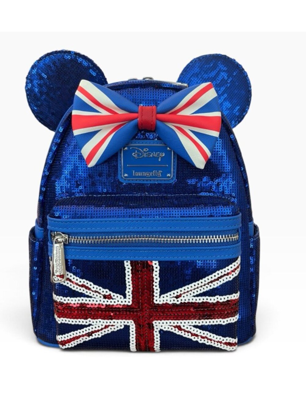 Loungefly Disney Minnie Mouse Union Jack Sequin Mini Backpack UK Flag NWT